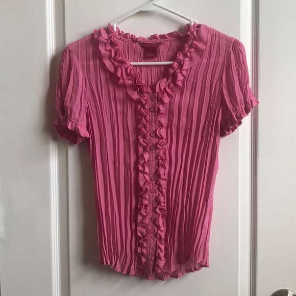 Pink Button Down Ruffle Blouse - Picture 2 of 5